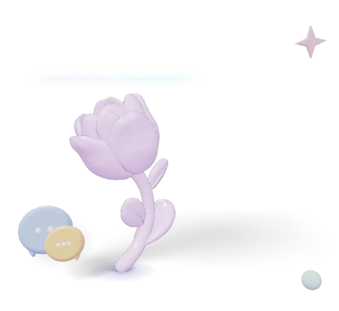 A lightly tinted pink-lavender glass flower resting on the page
